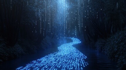 Obraz premium Digital River in a Mystical Forest