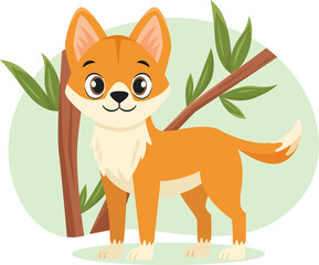 Cute Australian animal dingo dog, vector illustration for kids.