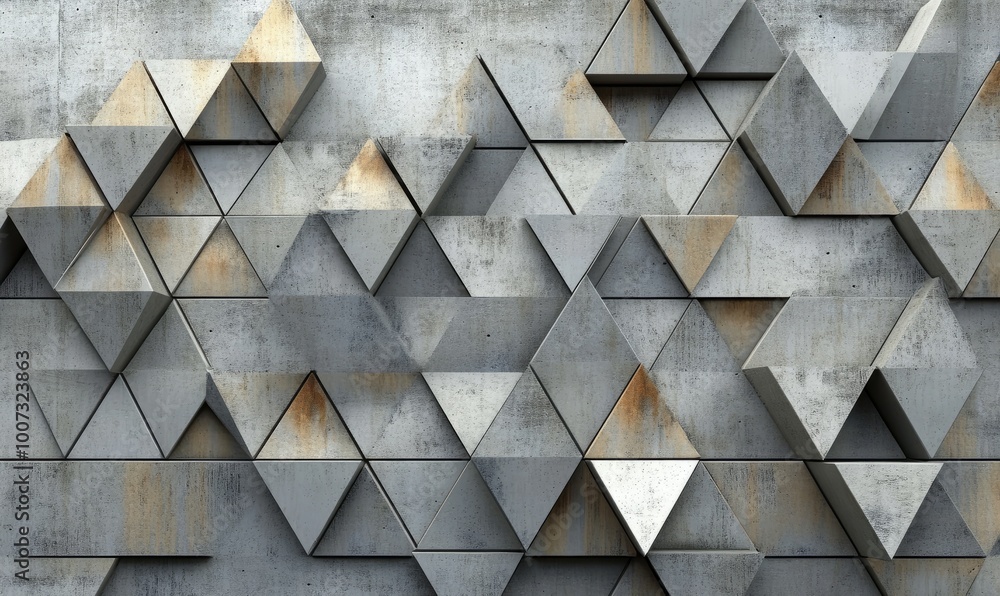 Poster mosaic tiles arranged in the shape of a wall. futuristic wall. concrete, triangular bricks stacked t
