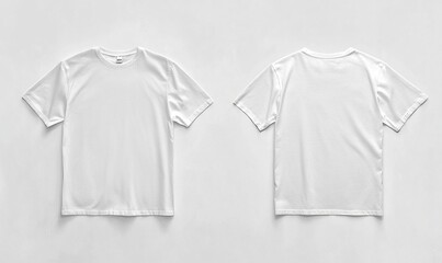 Blank white t-shirt mockup flat lay, front and back, isolated