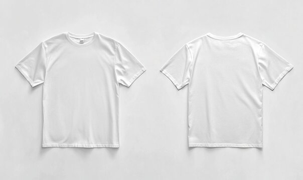 Blank white t-shirt mockup flat lay, front and back, isolated
