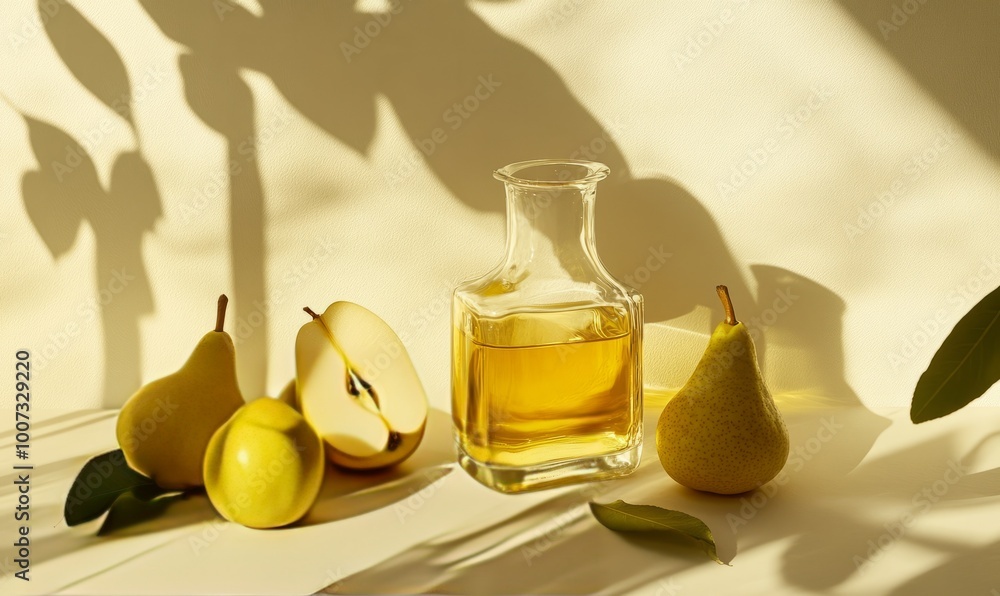 Poster pear cider on a light background with hard light