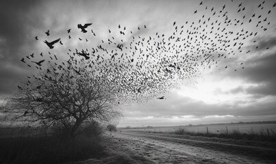 Obraz premium A murmuration of starlings