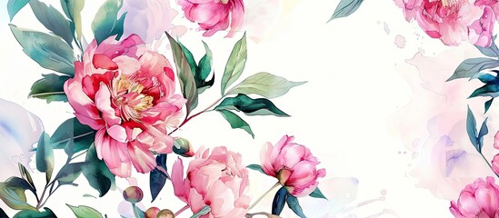 Delicate pink peonies in a soft watercolor floral arrangement on a light background