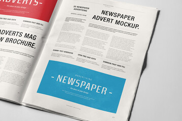 Newspaper Advertising Banner on Magazine, Brochure Mockup 3D Rendering