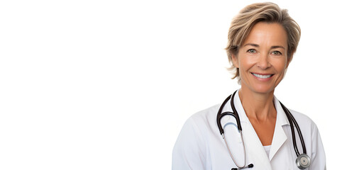 Portrait of female doctor in a white coat with a stethoscope