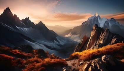 Obraz premium Artistic Representation of Majestic Mountains, Capturing Their Beauty and Grandeur in a Unique Style