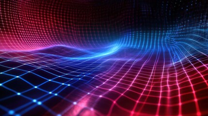 Obraz premium Abstract Digital Landscape with Blue and Red Grid