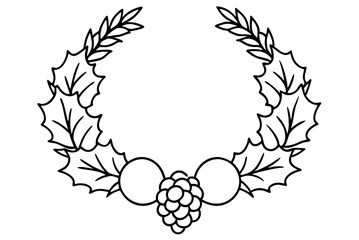 Cozy Pinecone and Holly Leaves Wreath Vector Illustration for Festive Decor
