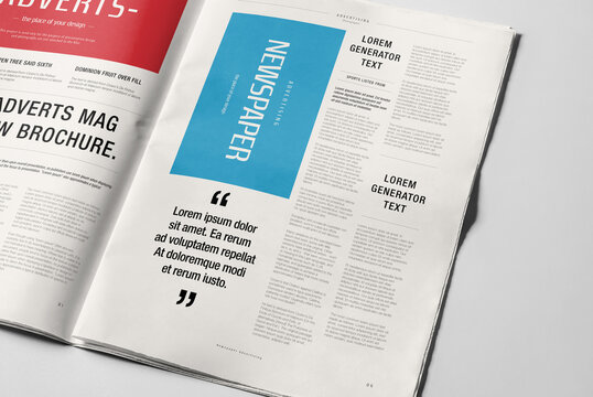 Newspaper Advertising Banner on Magazine, Brochure Mockup 3D Rendering