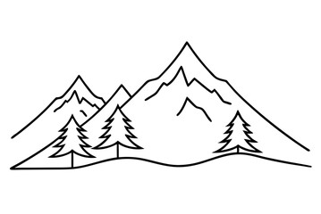 Serene Vector Illustration of a Snowy Mountain Landscape with Towering Pine Trees
