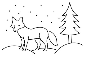 A Snow Fox in a Winter Wonderland Vector Illustration of a Cute Fox Amidst Snowy Trees
