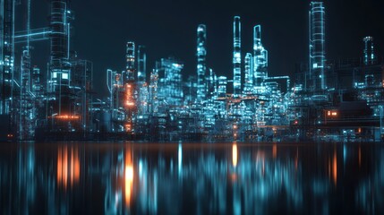 Futuristic Cityscape with Digital Outline