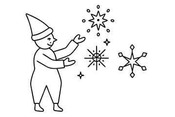 Delightful Elf Shaping Sparkling Snowflakes Vector Image
