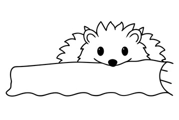 Whimsical Hedgehog Peeking Out of a Log Vector Illustration for Art
