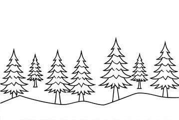 Discover the Beauty of a Line of Snow Covered Pine Trees Captured in Vibrant Vector Illustration

