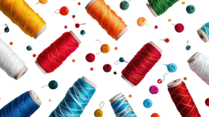 Colorful holiday-themed embroidery threads on white background