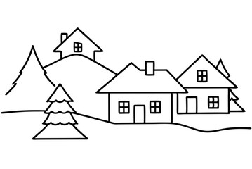 A Family of Snowy Mountains Against a Starry Night Sky Vector Illustration
