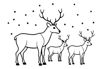 Vibrant Vector Illustration of a Family of Reindeer in a Snowy Landscape for Holiday Cheer and Winter Magic
