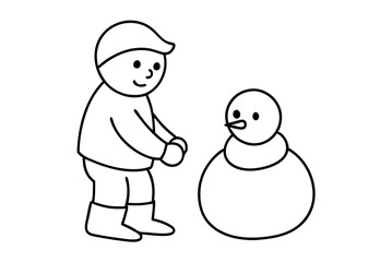 A child making a snowman vector illustration of wintertime fun and imagination
