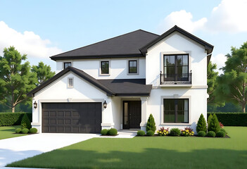 New construction luxury home exterior, neat clean