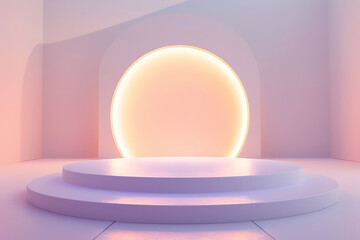 Illuminated podium in the center of a room