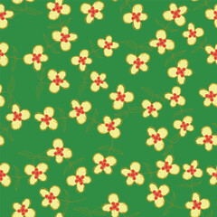 cream vector stock small flowers with green leaves pattern on green background