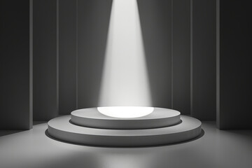 Illuminated podium in the center of a room