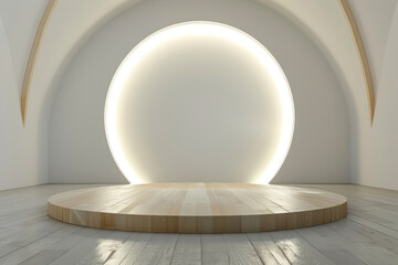 Illuminated podium in the center of a room