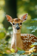 Cute Fawn Deer in Forest, Woodland Animal Portrait