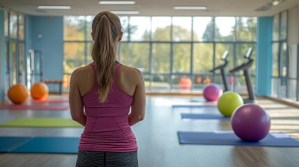 Fitness Trainer Demonstrating Stretching Routine in Modern Gym