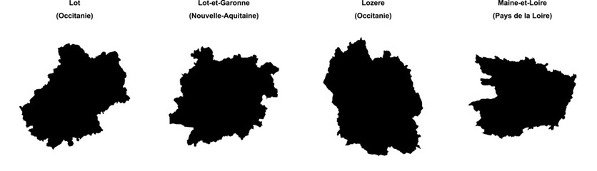 Lot, Lot-et-Garonne, Lozere, Maine-et-Loire outline maps