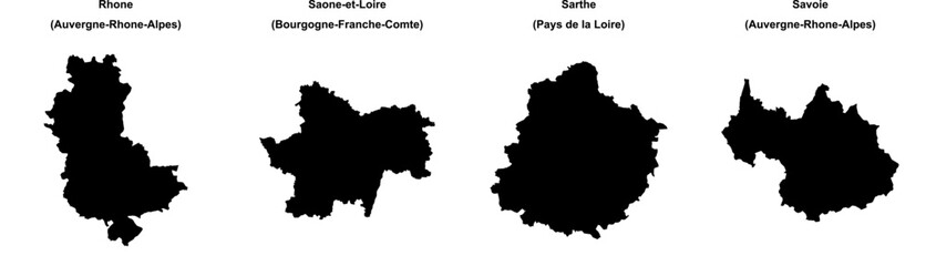 Obraz premium Rhone, Saone-et-Loire, Sarthe, Savoie outline maps