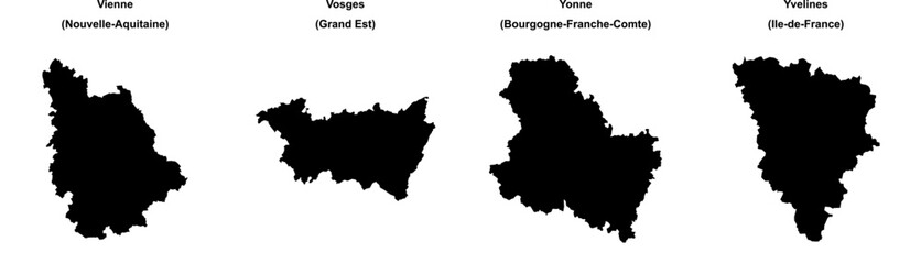 Fototapeta premium Vienne, Vosges, Yonne, Yvelines outline maps