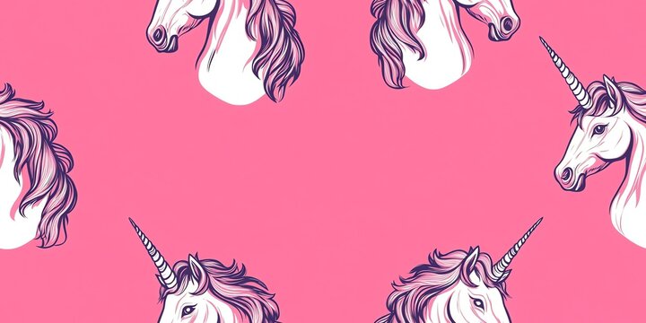 Motif de t&ecirc;tes de licorne dessin&eacute;es sur fond rose, pattern 