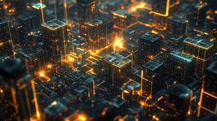 Naklejka premium Cyberpunk Cityscape: Digital Metropolis