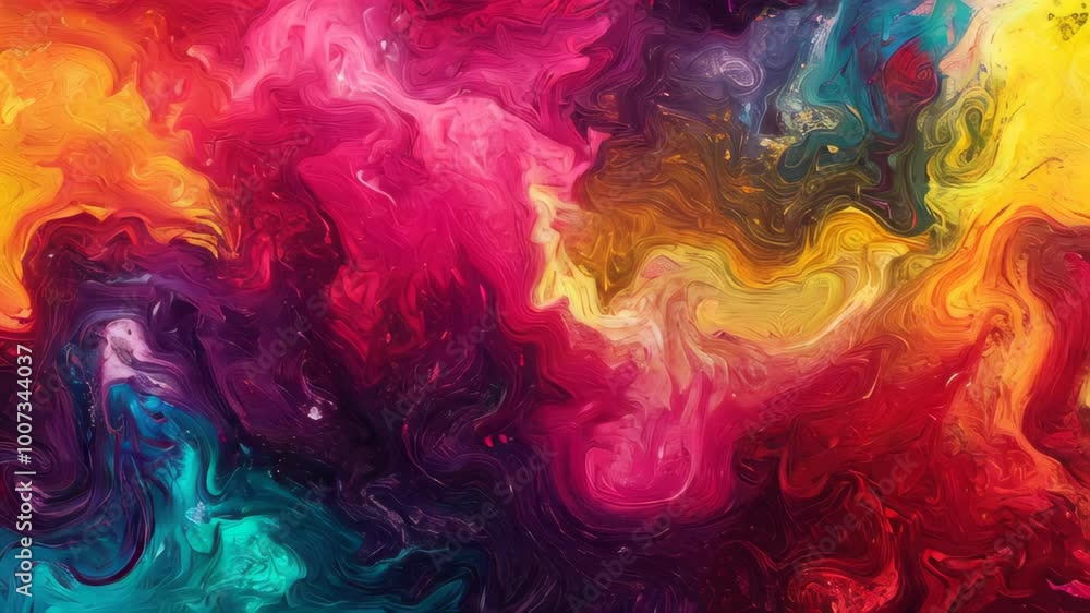Poster a fascinating display of colorful abstract art unfolds as vibrant swirls of paint intermingle on can