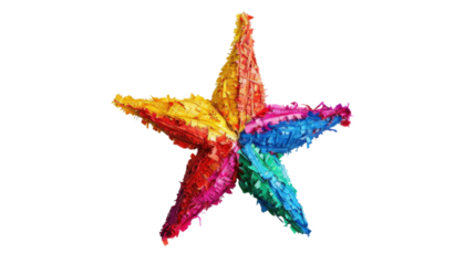 Colorful piñata shaped like a star on white background