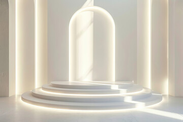 Illuminated podium in the center of a room