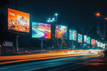 A Digital Wave Flowing Through a Forest of Traditional Billboards, Symbolizing the Transformation from Traditional Advertising to Digital Media