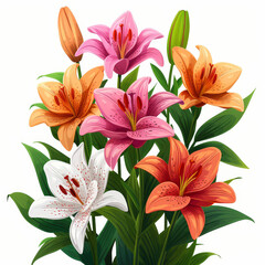 Fototapeta premium A stunning display of lilies featuring vibrant colors of pink, orange, and white