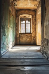 Sunbeams Shining Through Window in Abandoned Hallway