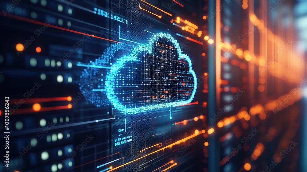 Poster digital cloud concept with data visualization background