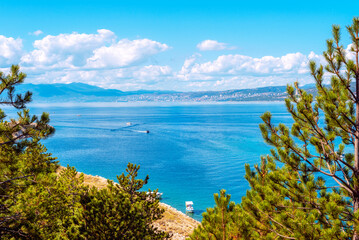 Obraz premium Scenic view of Adriatic sea from Krk island with Rijeka city on the background, Croatia
