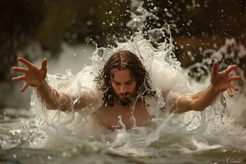 Fototapeta premium Jesus pouring forth living waters, symbolizing his role as the source of life for all humanity.