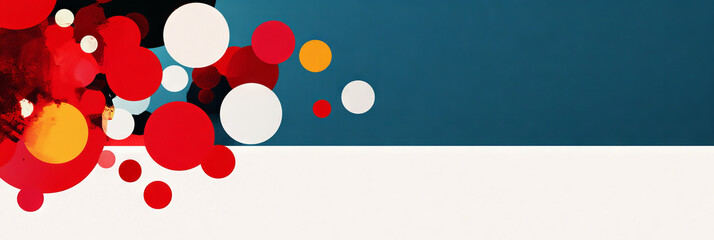 Abstract design with red, white, and orange circles.
