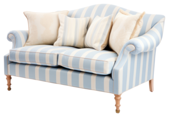 PNG The light blue and light beige striped cottage couch pillow chair furniture.