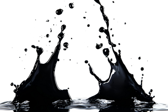 Deux éclaboussures d'encre noire sur fond transparent, PNG