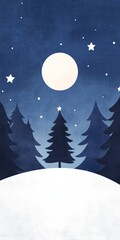 Fototapeta premium Illustration of a snowcovered forest with a glowing Christmas tree in the center surrounded by twinkling stars and a full moon Perfect for holiday cards and festive winter greetings with a magical and
