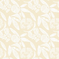 Fototapeta premium Modern white on cream lace effect wedding background texture. Soft tonal linen openwork block print with subtle hand drawn lattice damask printed fabric backdrop. 